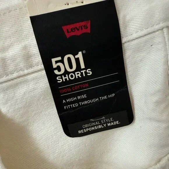 Levi’s 501 Disco Nights White Denim Shorts NWT Sz 33 High Rise - Picture 6 of 8